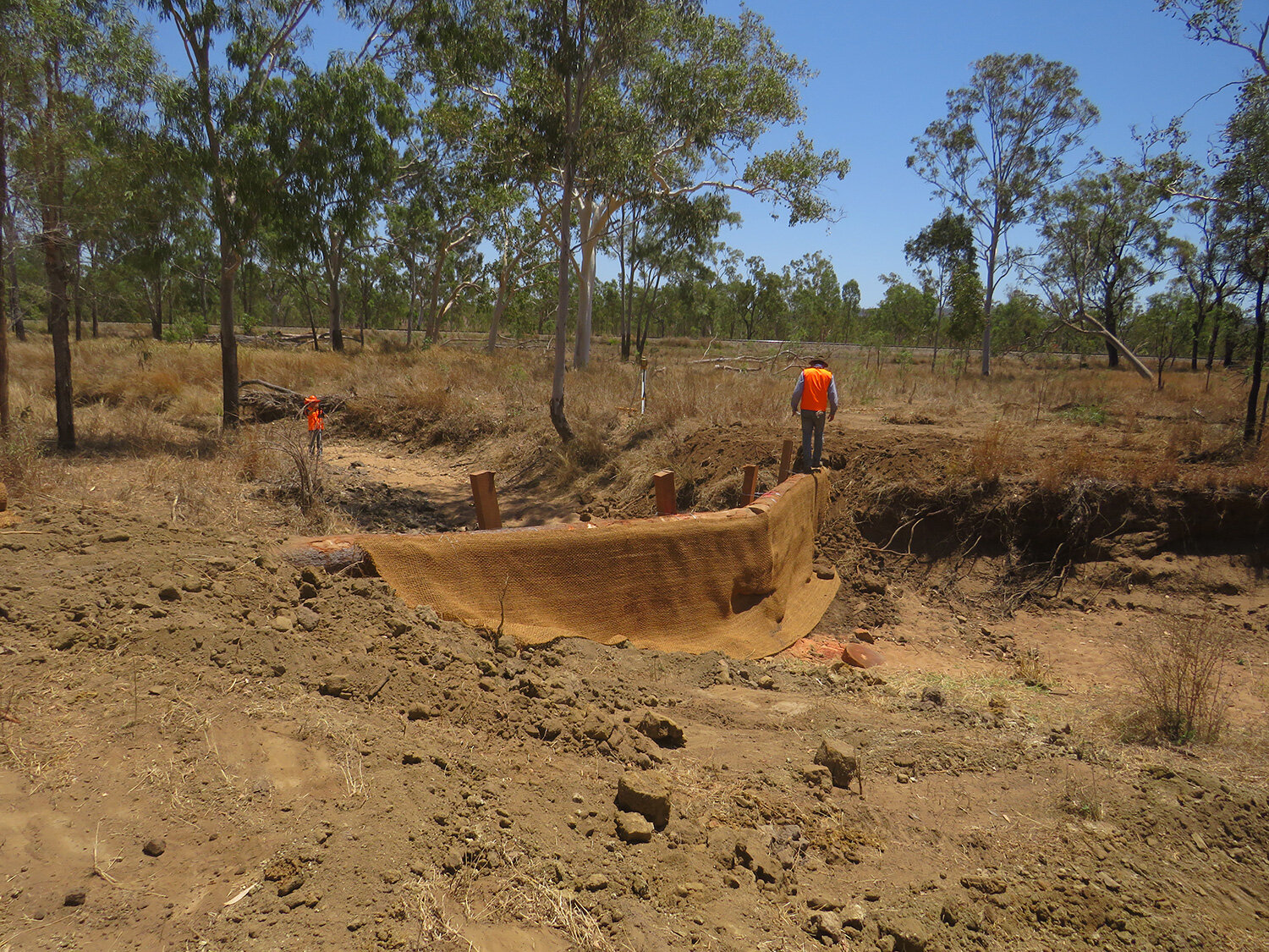  Stage 2 of leaky weir construction: logs and coir mesh put in place. 